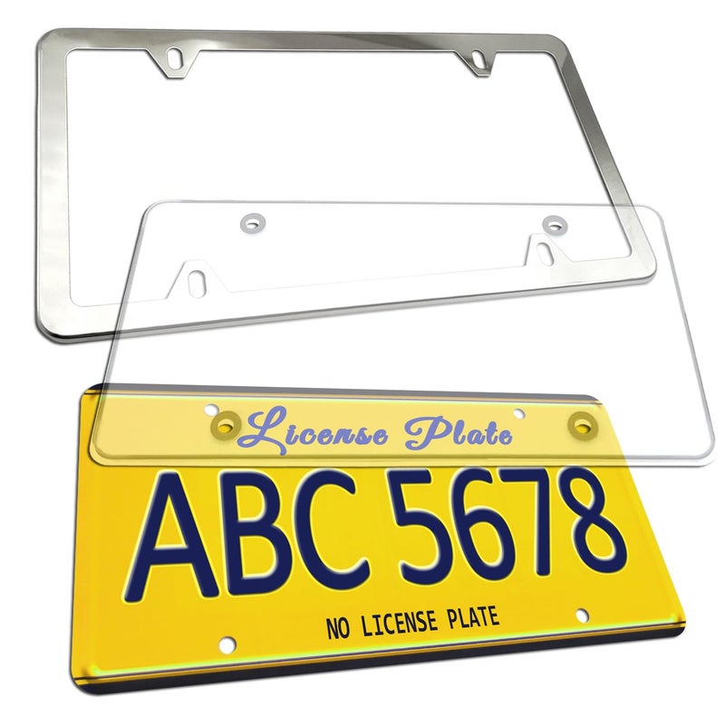 BGGTMO License Plate Cover and Frame Combo- Clear License Plate Cover and Stainless Steel Car Tag Holder, Flat Bubble Unbreakable Protector, Fit US Universal Front or Rear Bracket, Mount Screws, Caps - Image 3